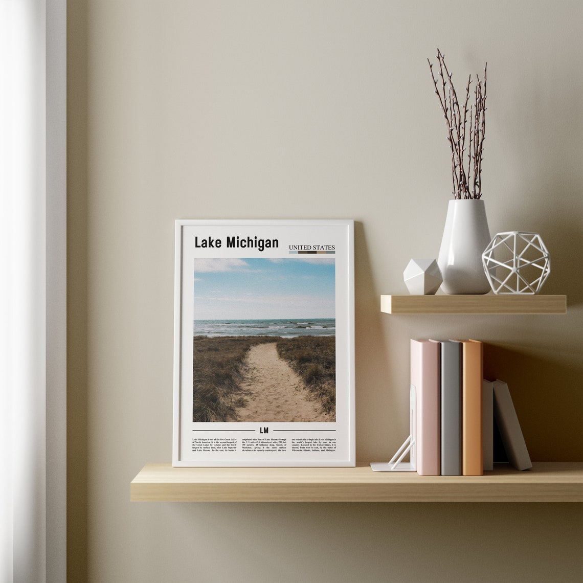 Lake Michigan Print Lake Michigan Poster Lake Michigan Wall Art Minimal Travel Print Minimal City Poster Oil Painting Poster - Image 2