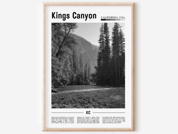 Kings Canyon Poster Black And White Kings Canyon Print Black And White Kings Canyon Wall Art Minimal Travel Print Travel Poster
