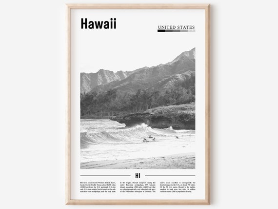 Hawaii Poster Black And White Hawaii Print Black And White Hawaii Wall Art Minimal Travel Print Travel Poster