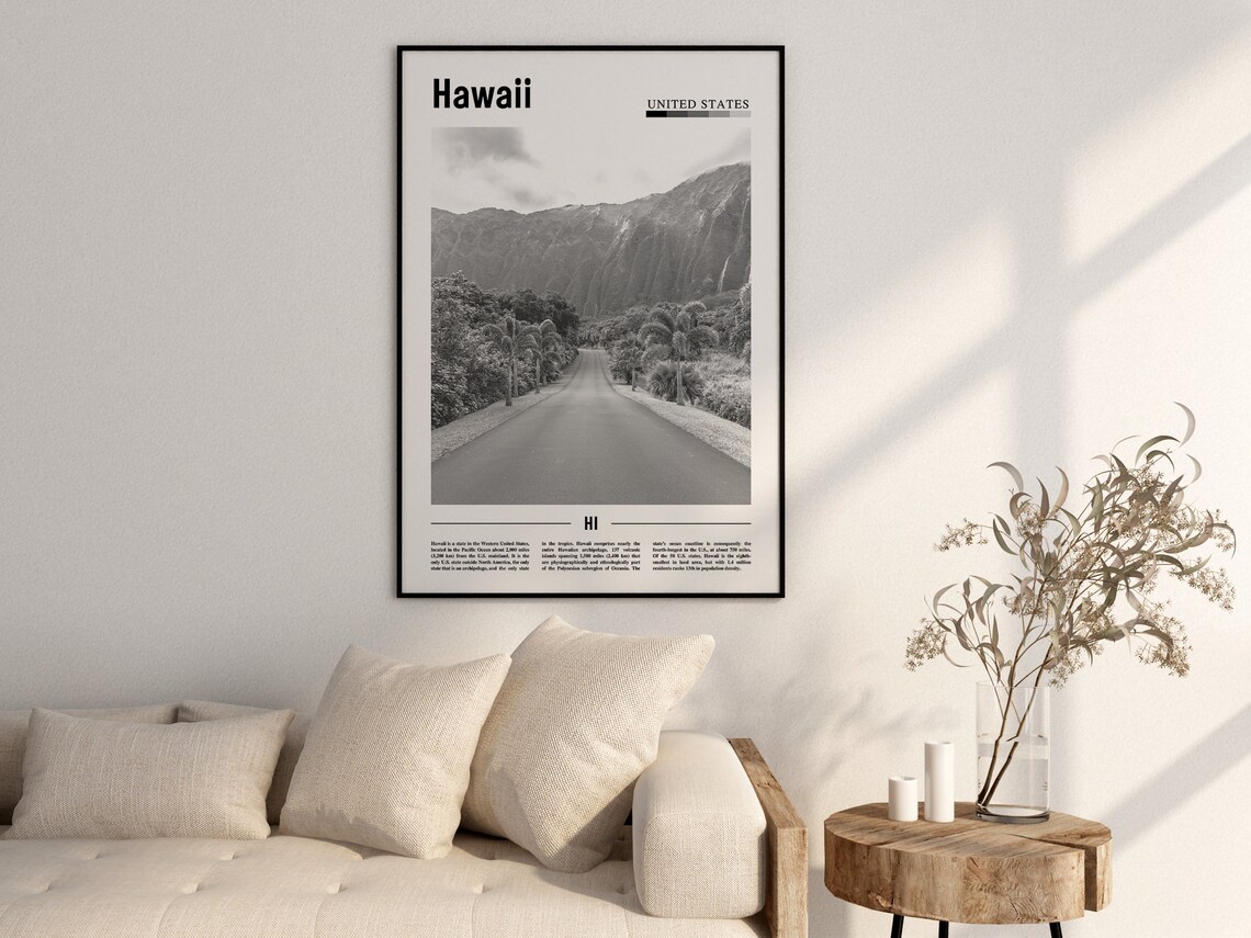 Hawaii Travel Poster, Minimal Black And White - Image 2