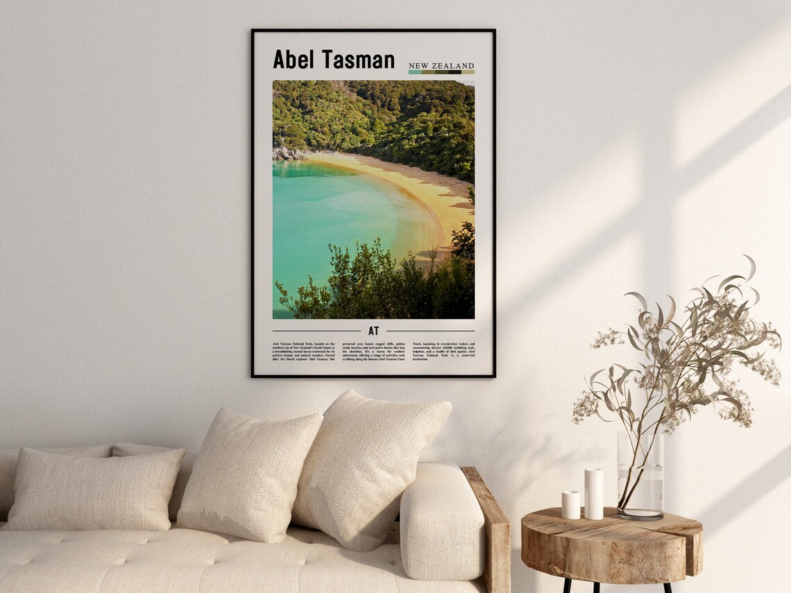 Abel Tasman Poster Abel Tasman Print Abel Tasman Wall Art Minimal Travel Print Travel Destination Oil Painting Poster - Image 2
