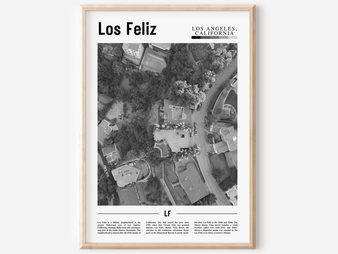 Los Feliz Poster Black And White Los Feliz Print Black And White Los Feliz Wall Art Minimal Travel Print Travel Poster