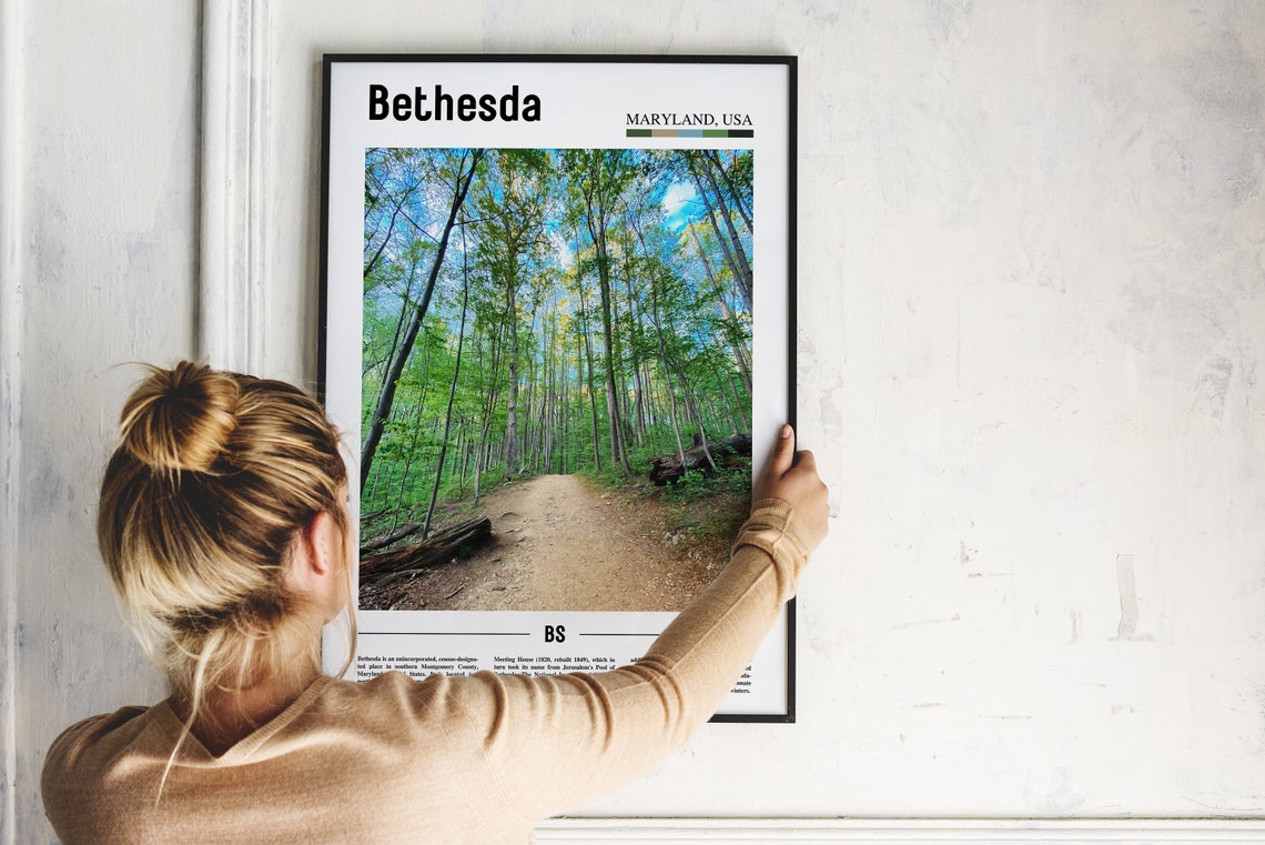 Bethesda Print Bethesda Poster Bethesda Wall Art Minimal Travel Print Minimal City Poster Travel Destination Print Oil Painting Poster - Image 4