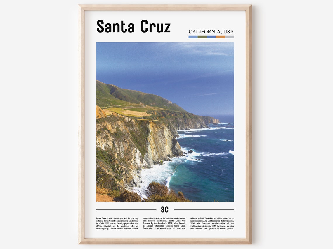 Santa Cruz Print Santa Cruz Poster Santa Cruz Wall Art Oil Painting Poster Colorful City Print City Artwork Travel Artwork Travel Art