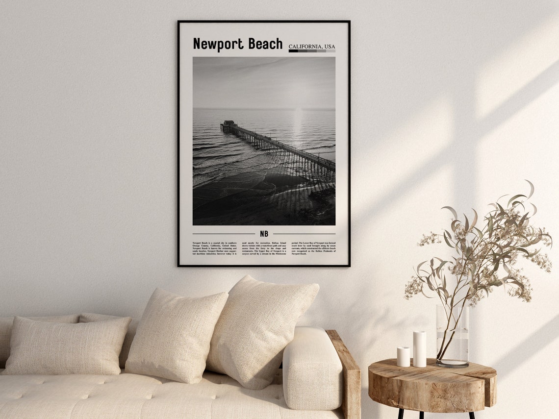 Newport Beach Poster Black And White Newport Beach Print Black And White Newport Beach Wall Art Minimal Travel Print Travel Poster - Image 2
