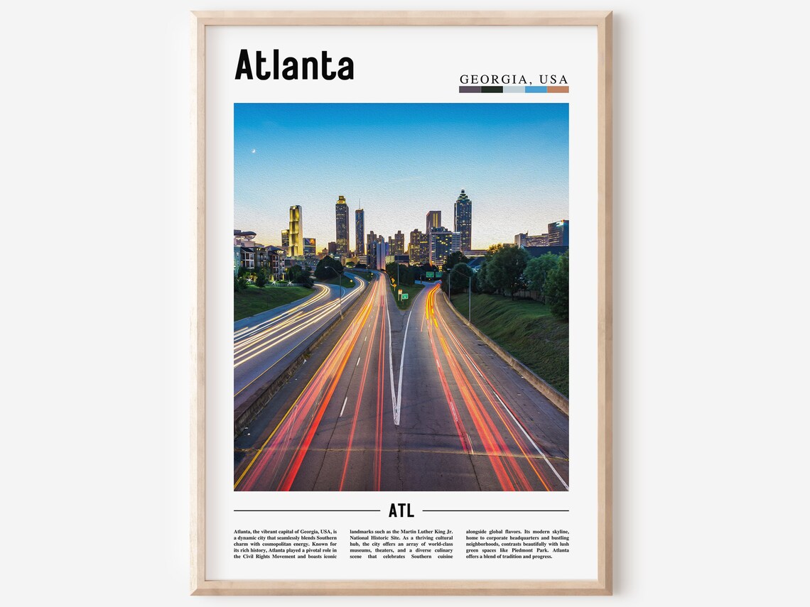 Atlanta Minimal Travel Poster, Oil Painting Style