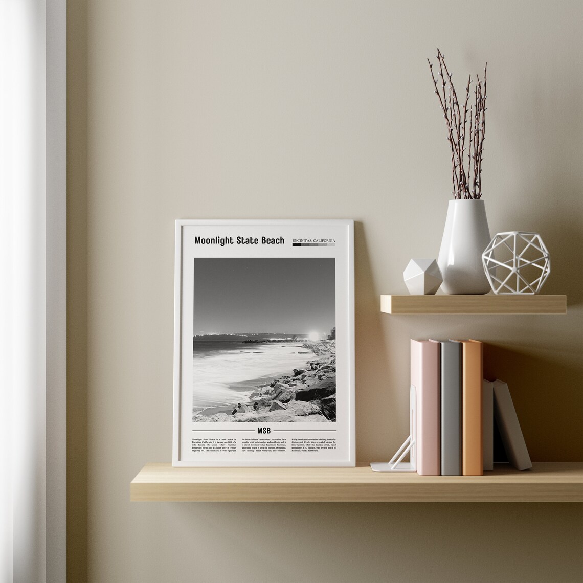 Moonlight State Beach Travel Poster, Black And White - Image 3