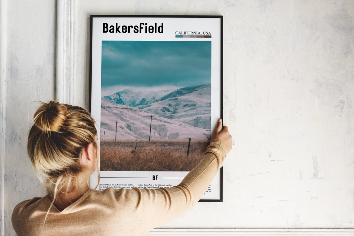 Bakersfield Print Bakersfield Poster Bakersfield Wall Art Minimal Travel Print Minimal City Poster Travel Destination Oil Painting Poster - Image 5