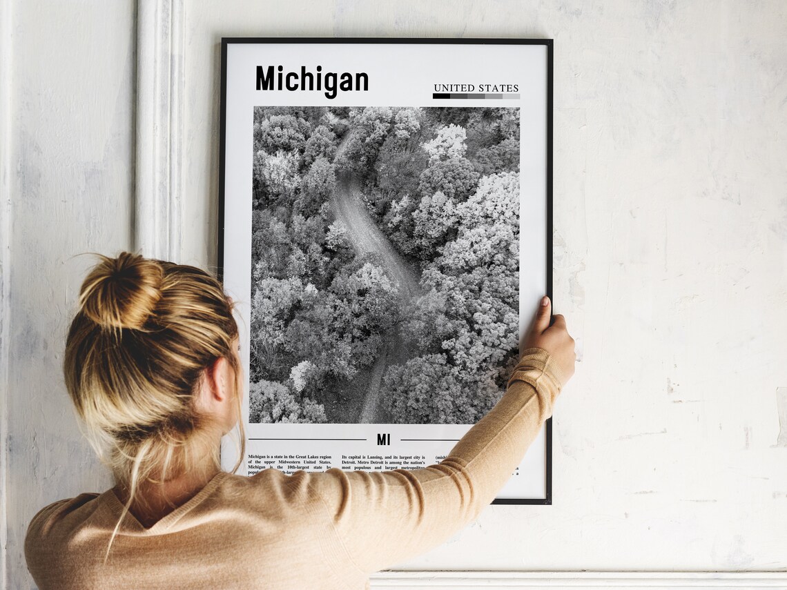 Michigan Black And White Minimal Travel Poster - Image 5
