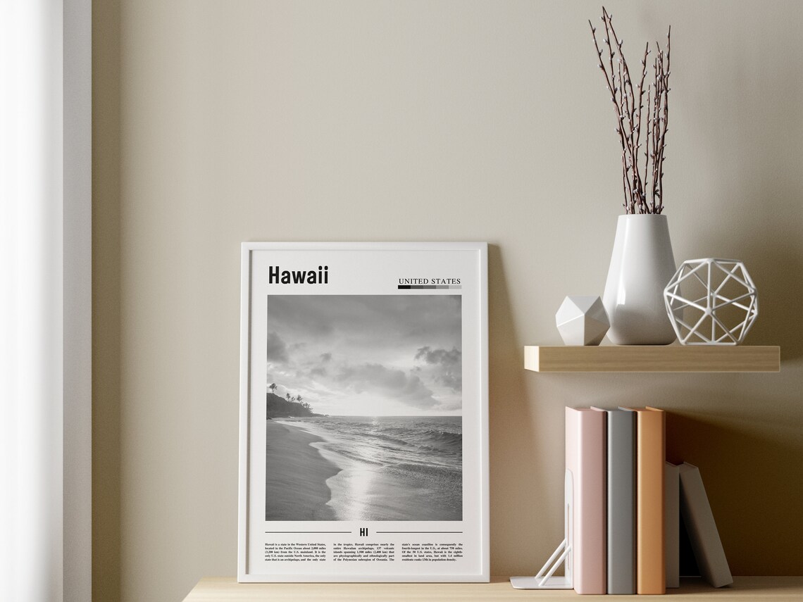 Hawaii Minimal Travel Poster, Black And White - Image 3