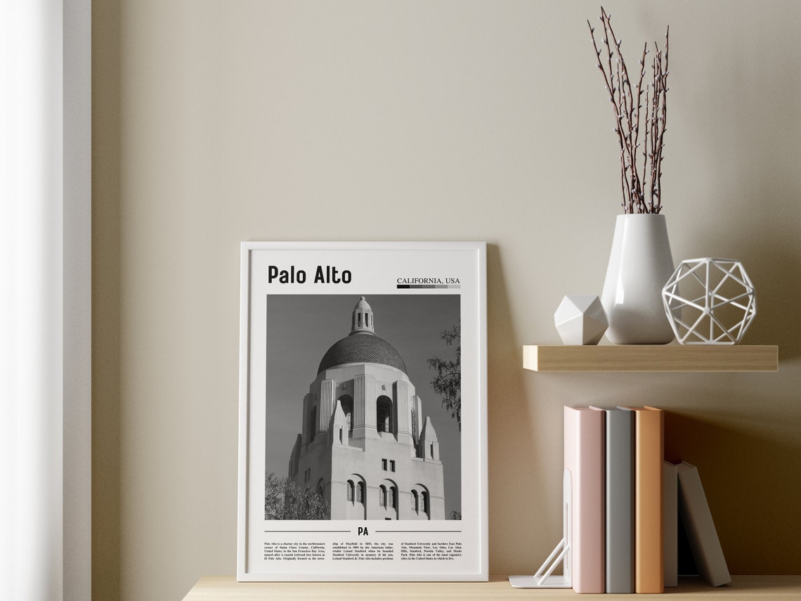Palo Alto Poster Black And White Palo Alto Print Black And White Palo Alto Wall Art Minimal Travel Print Travel Poster - Image 3