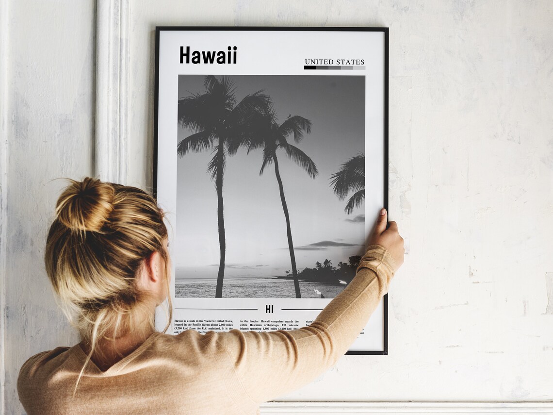 Hawaii Minimal Travel Poster, Black And White - Image 5