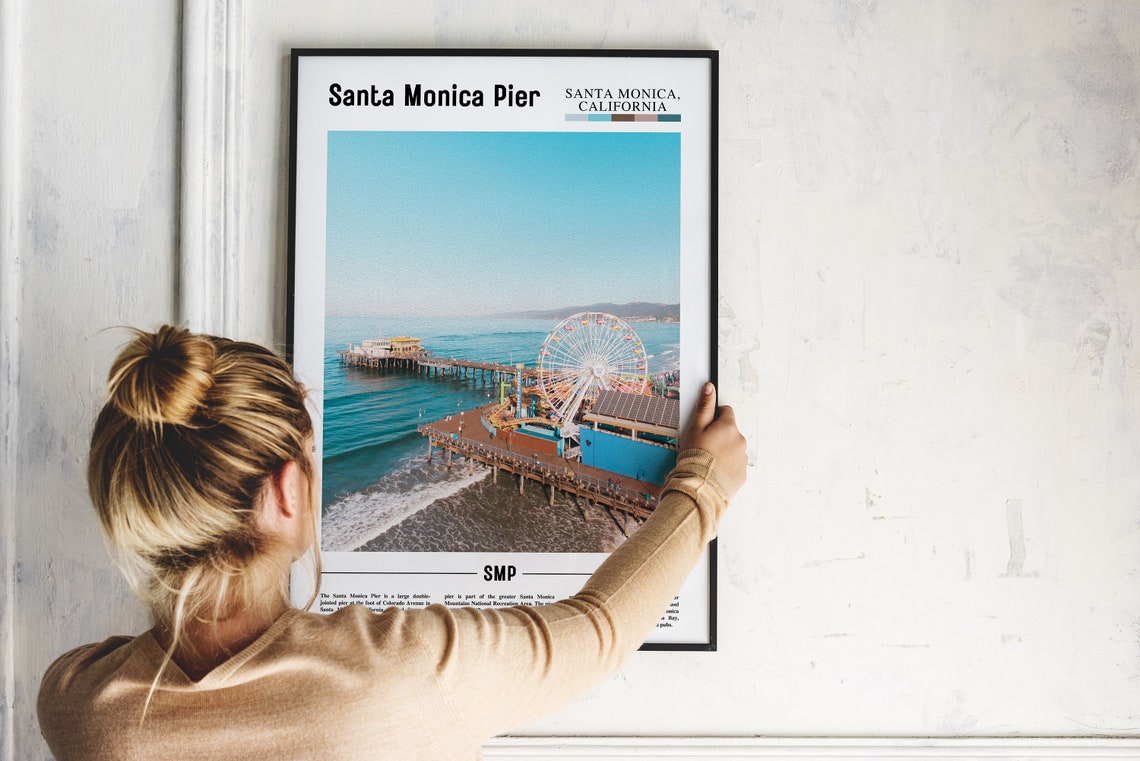 Santa Monica Pier Print Santa Monica Pier Poster Santa Monica Pier Wall Art Minimal Travel Print Minimal City Poster Oil Painting Poster - Image 5