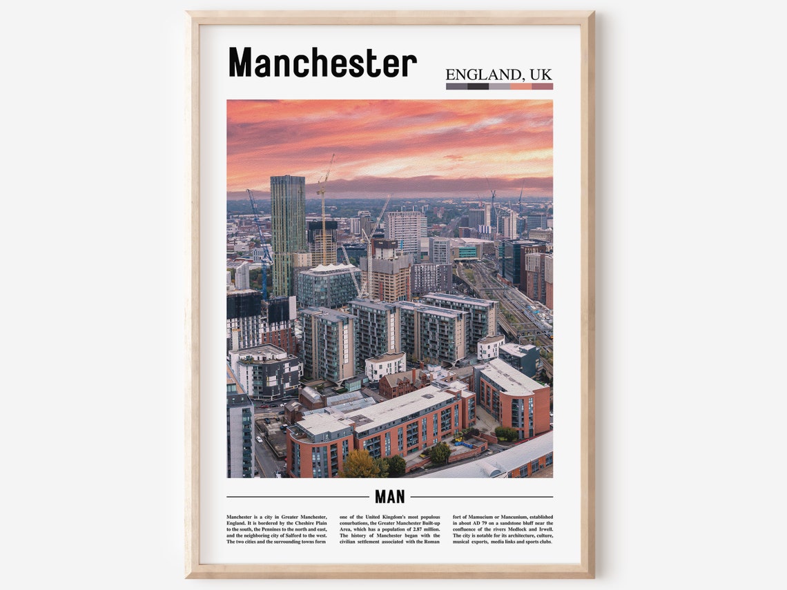 Manchester Print Manchester Poster Manchester Wall Art Oil Painting Poster Colorful City Print City Artwork Travel Artwork Travel Art