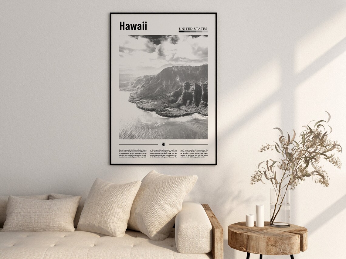 Hawaii Travel Poster, Minimal Black And White - Image 2