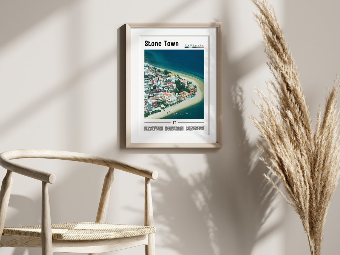 Stone Town Poster Stone Town Print Stone Town Wall Art Minimal Travel Print Travel Destination Oil Painting Poster - Image 2