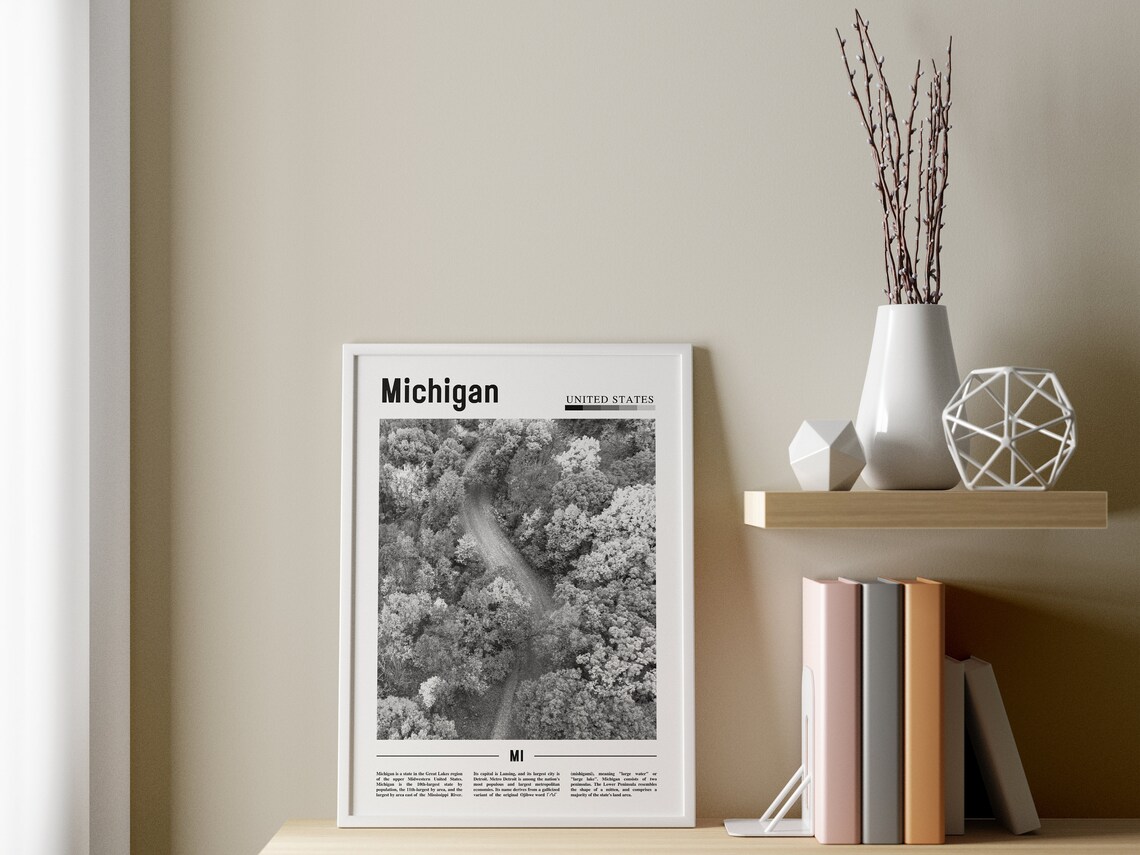 Michigan Black And White Minimal Travel Poster - Image 3
