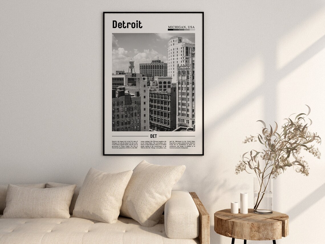 Detroit Black And White Minimal Travel Poster - Image 2