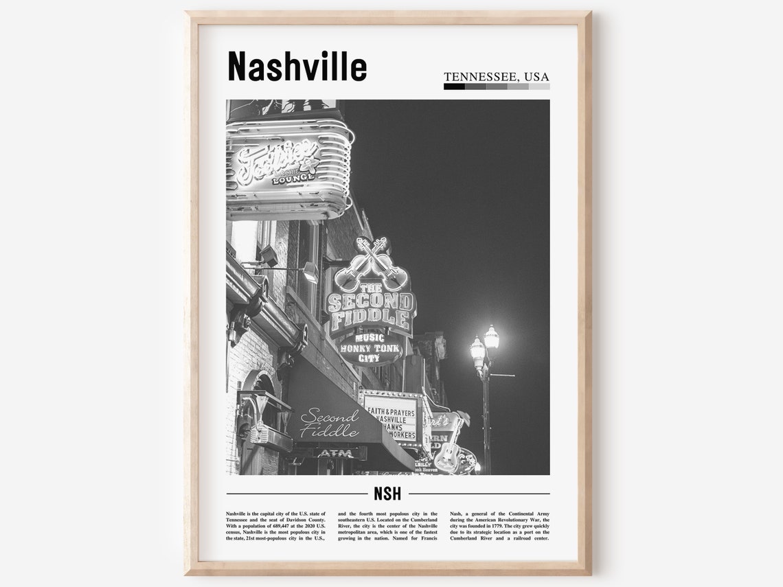 Nashville Poster Black And White Nashville Print Black And White Nashville Wall Art Minimal Travel Print Travel Poster