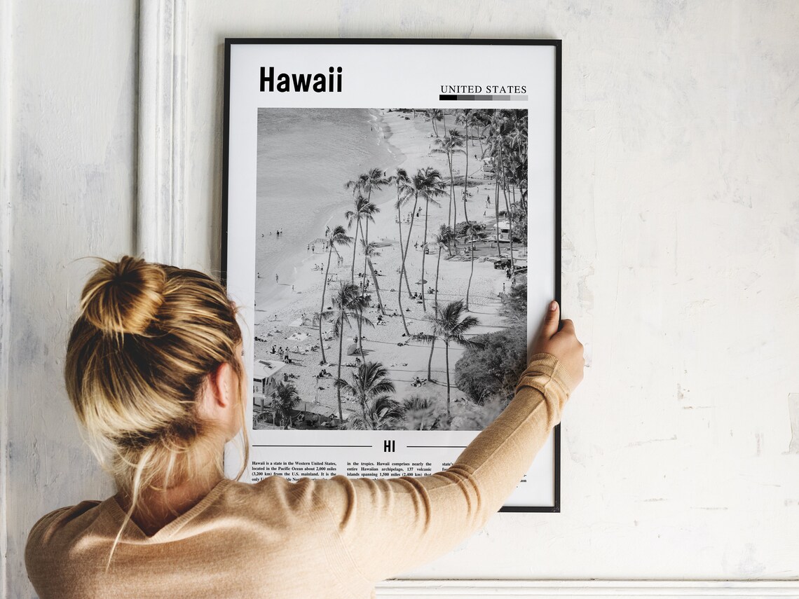 Hawaii Travel Poster, Black And White Minimal - Image 5