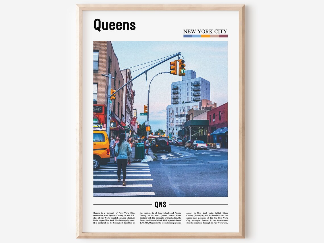 Queens Oil Painting Poster, Colorful City Artwork
