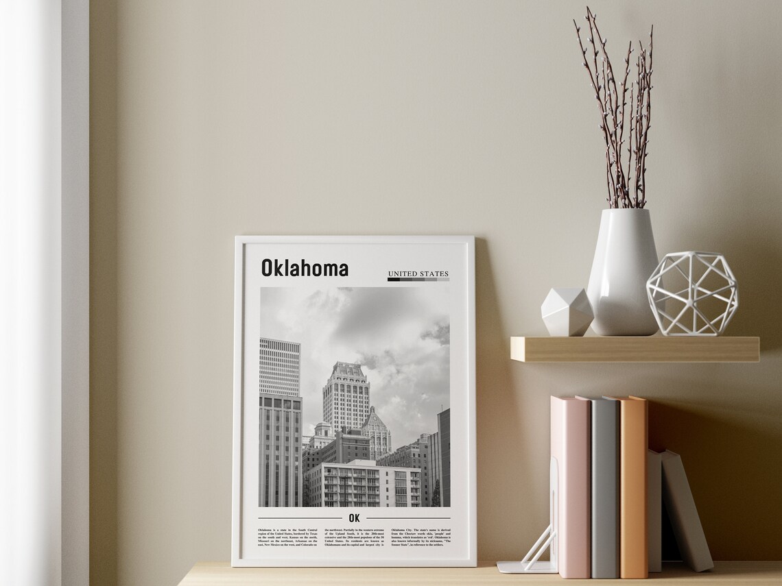 Oklahoma Minimal Travel Poster, Black And White - Image 3