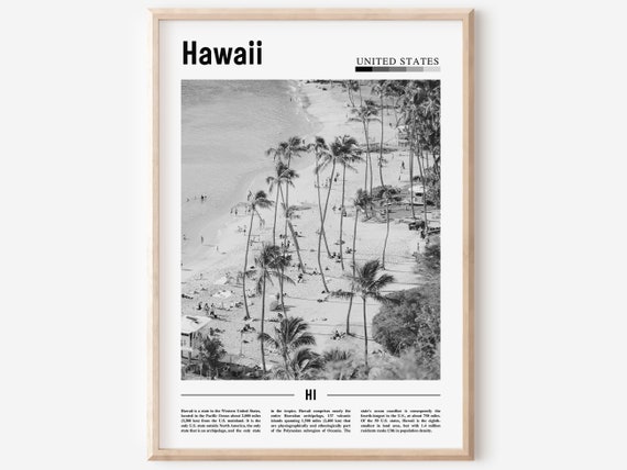 Hawaii Travel Poster, Black And White Minimal