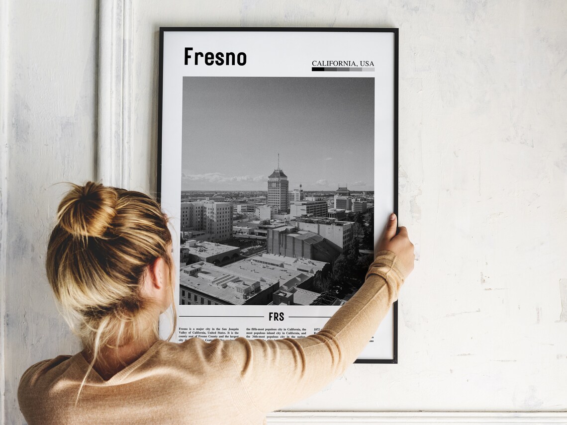 Fresno Poster Black And White Fresno Print Black And White Fresno Wall Art Minimal Travel Print Travel Poster - Image 5