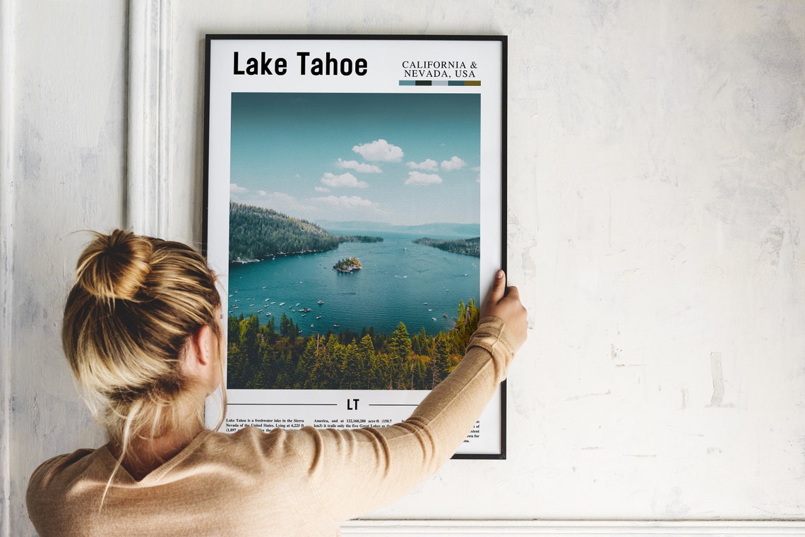 Lake Tahoe Print Lake Tahoe Poster Lake Tahoe Wall Art Minimal Travel Print Minimal City Poster Travel Destination Oil Painting Poster - Image 4