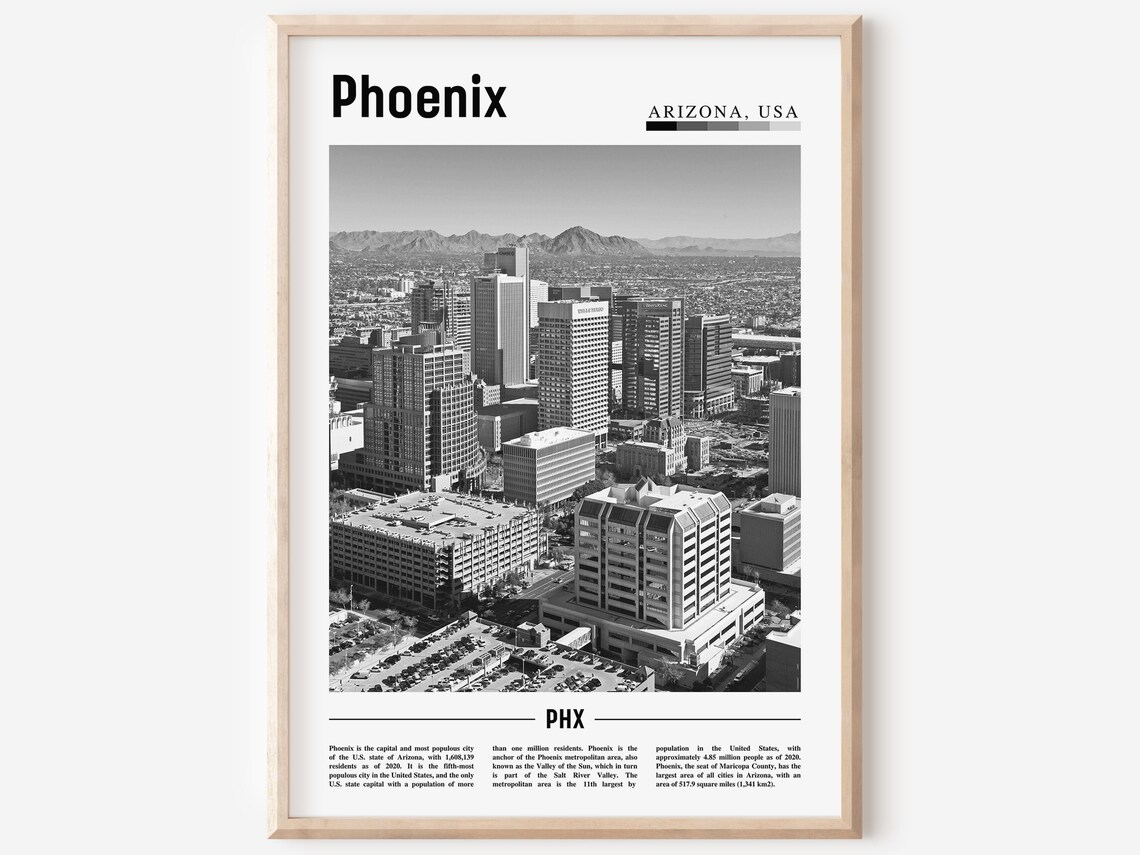 Phoenix Minimal Travel Poster, Black And White