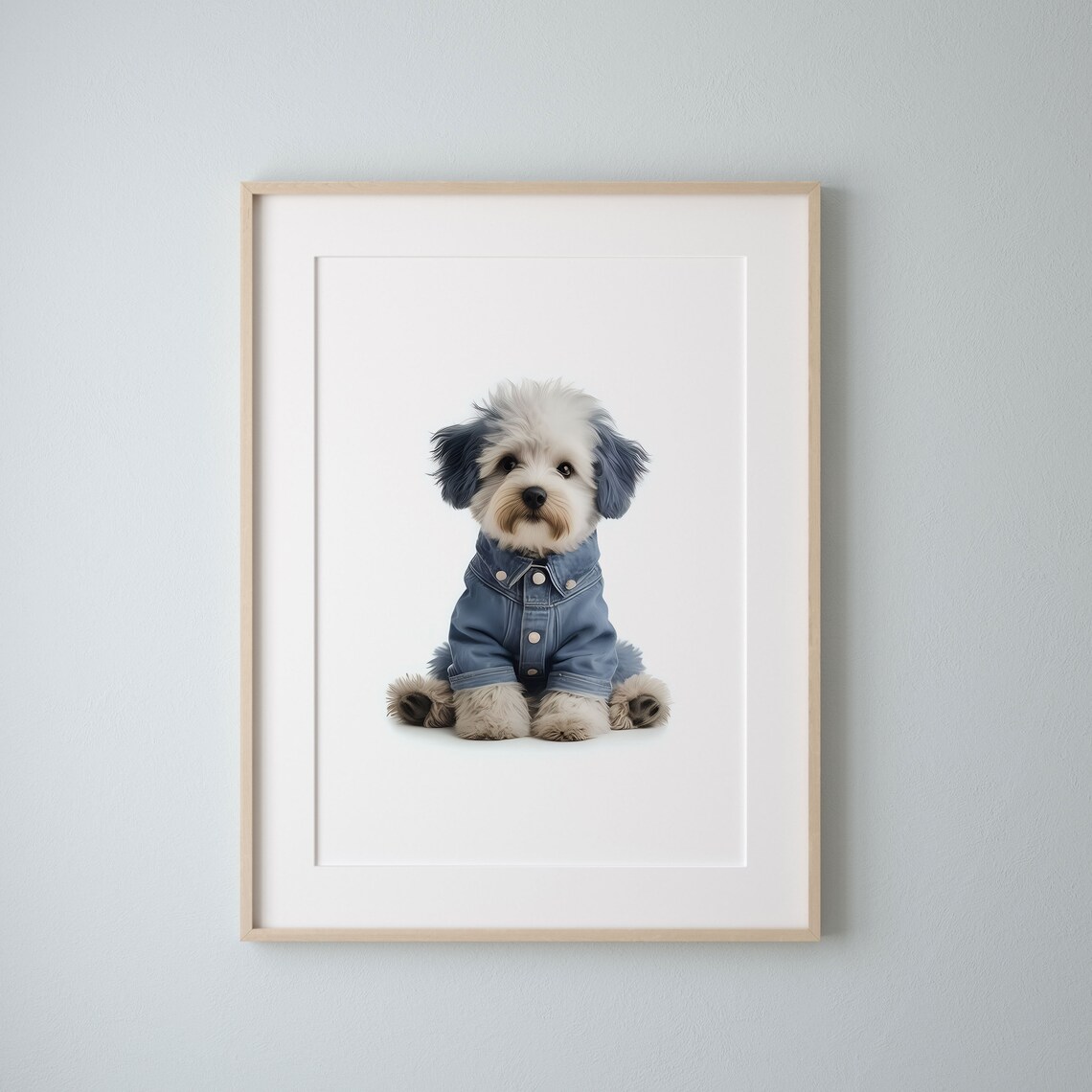 Adorable Fluffy Puppy in Denim Jacket Cute Nursery Animal Poster - Image 3