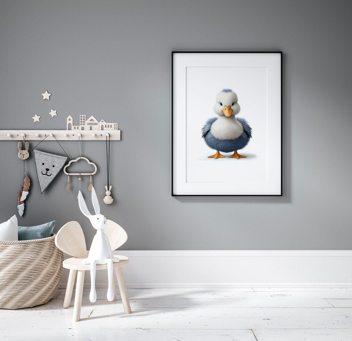 Adorable Fluffy Baby Duckling in Blue Gray Nursery Animal Poster - Image 5