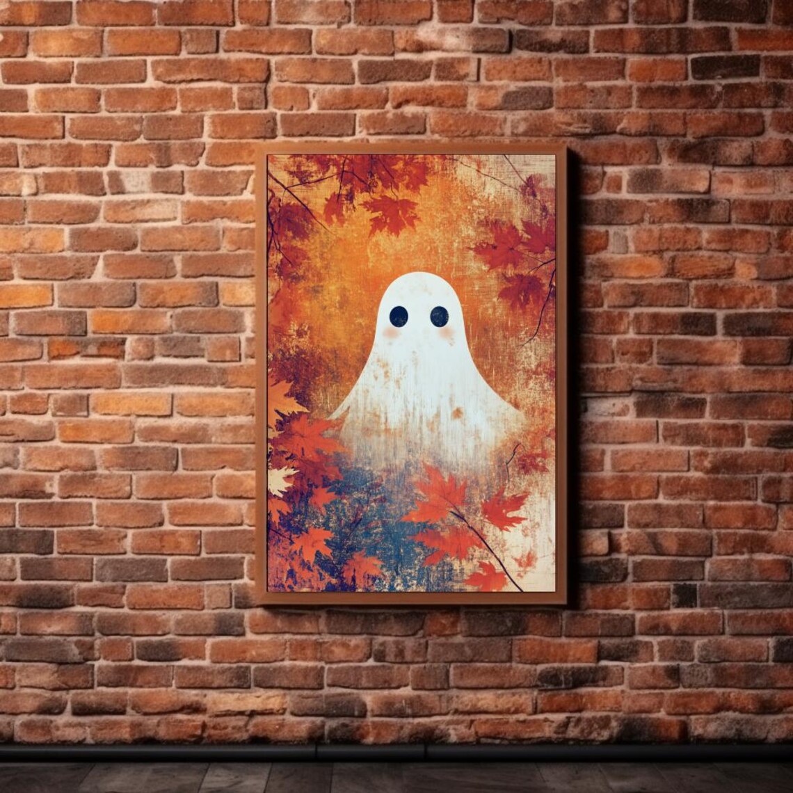 Fall Ghost Art Print, Cute Halloween Decor - Image 3