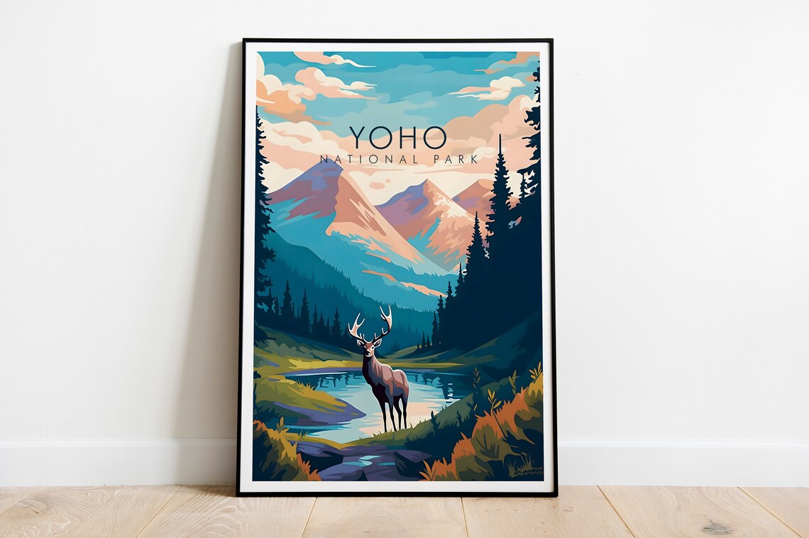 Yoho National Park Canada Elk Lake Mountains Vintage Nature Poster - Image 2