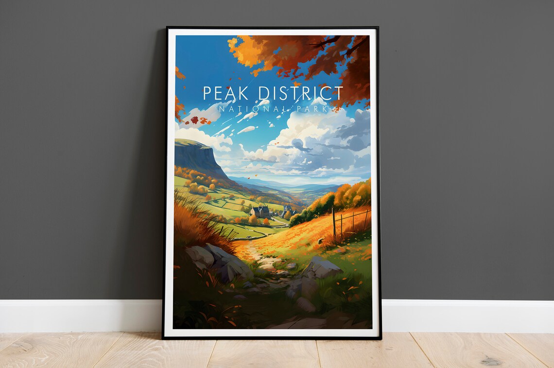 Peak District National Park Autumn Valley Hiking Travel Poster