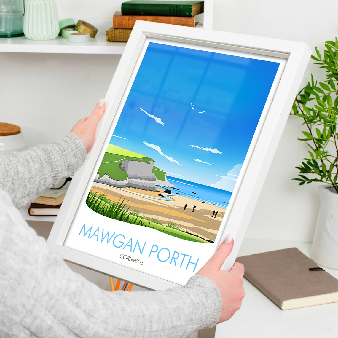 Mawgan Porth Cornwall Travel Poster, Place Print - Image 4