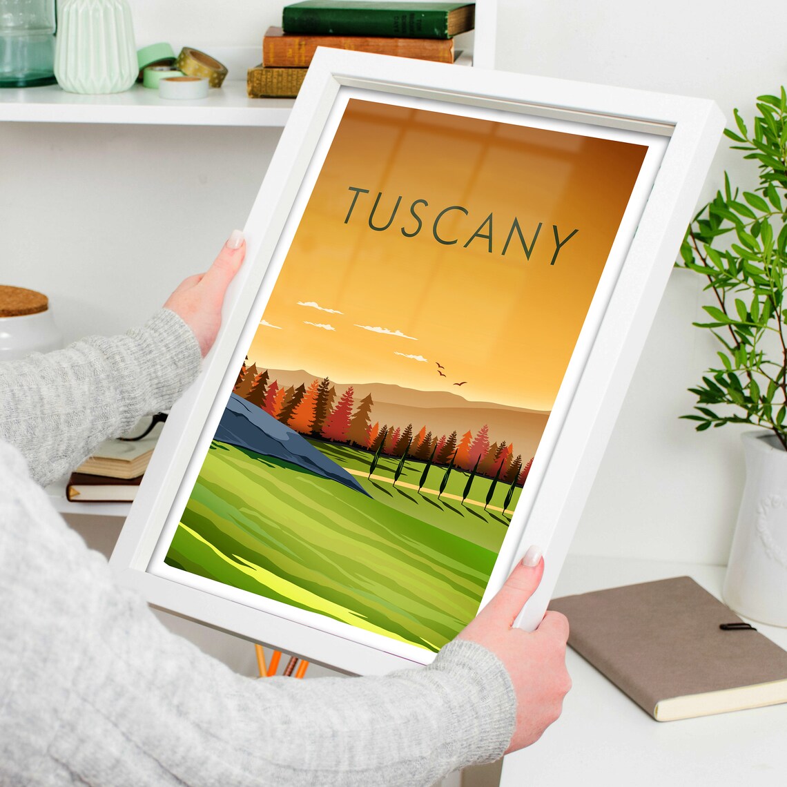 Tuscany Italy Sunset Vineyard Cypress Rows Rolling Countryside Poster - Image 4