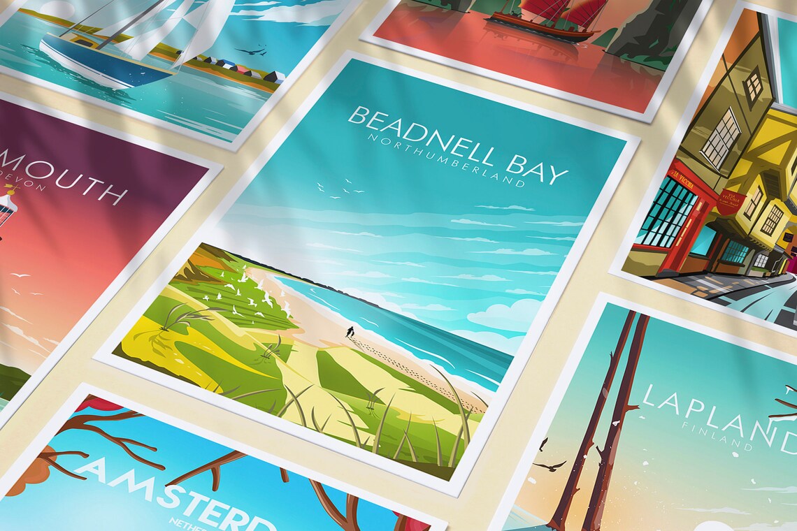 Beadnell Bay Northumberland Coastal Beach Dunes Vintage Travel Poster - Image 3