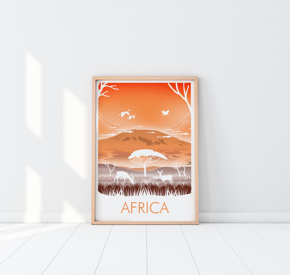 Africa Kilimanjaro Savanna Sunset Antelope Wildlife Scene Poster - Image 3