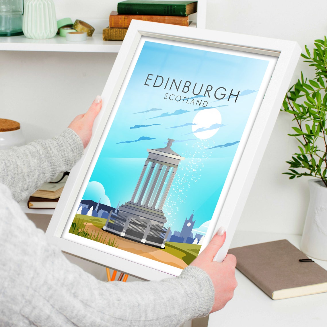 Edinburgh Scotland Calton Hill Monument City Moonlight Travel Poster - Image 4