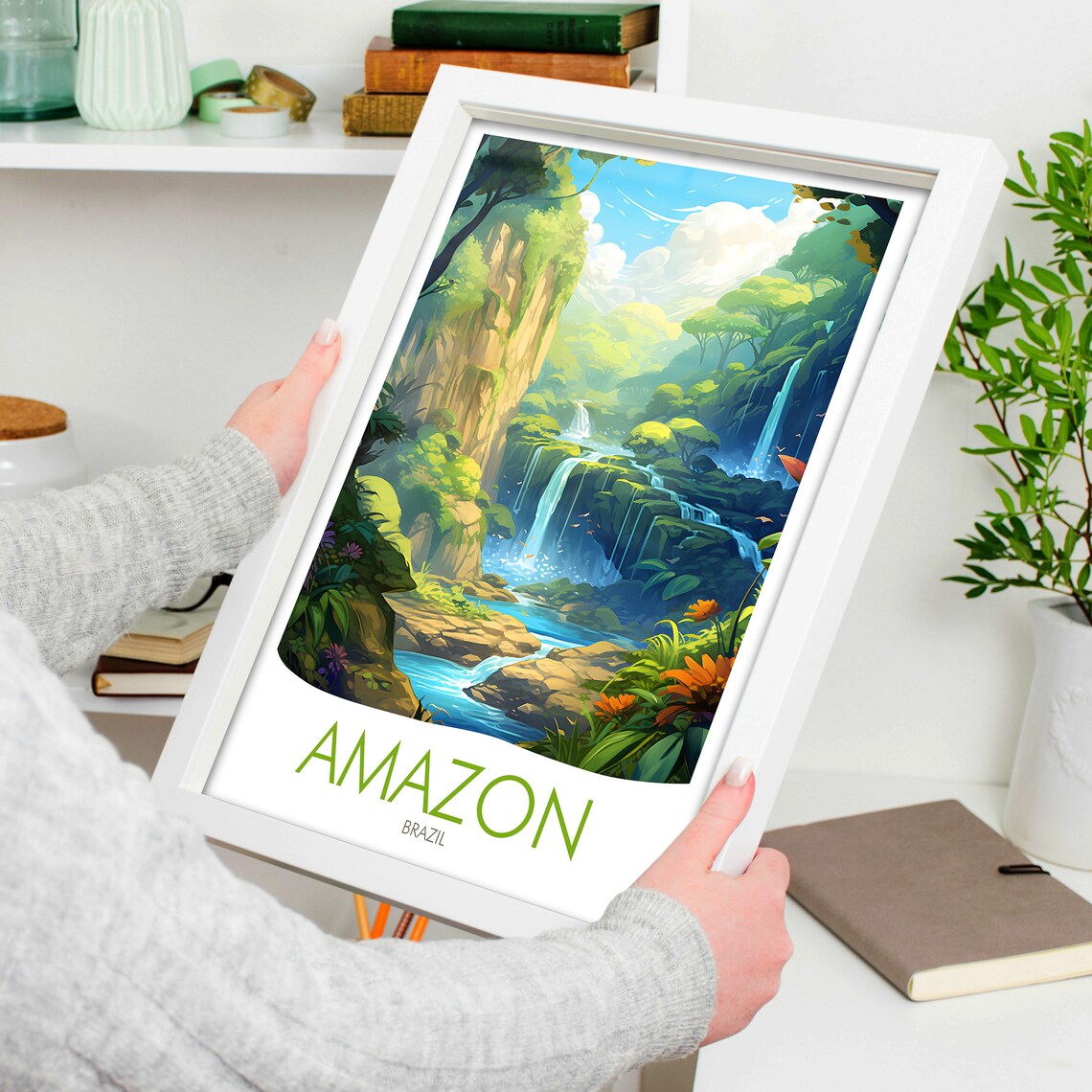 Amazon Brazil Rainforest Waterfalls Jungle Illustration Poster - Image 4