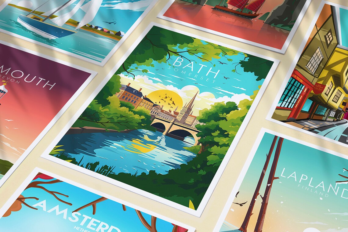 Bath Somerset Travel Poster, Bath UK View - Image 3