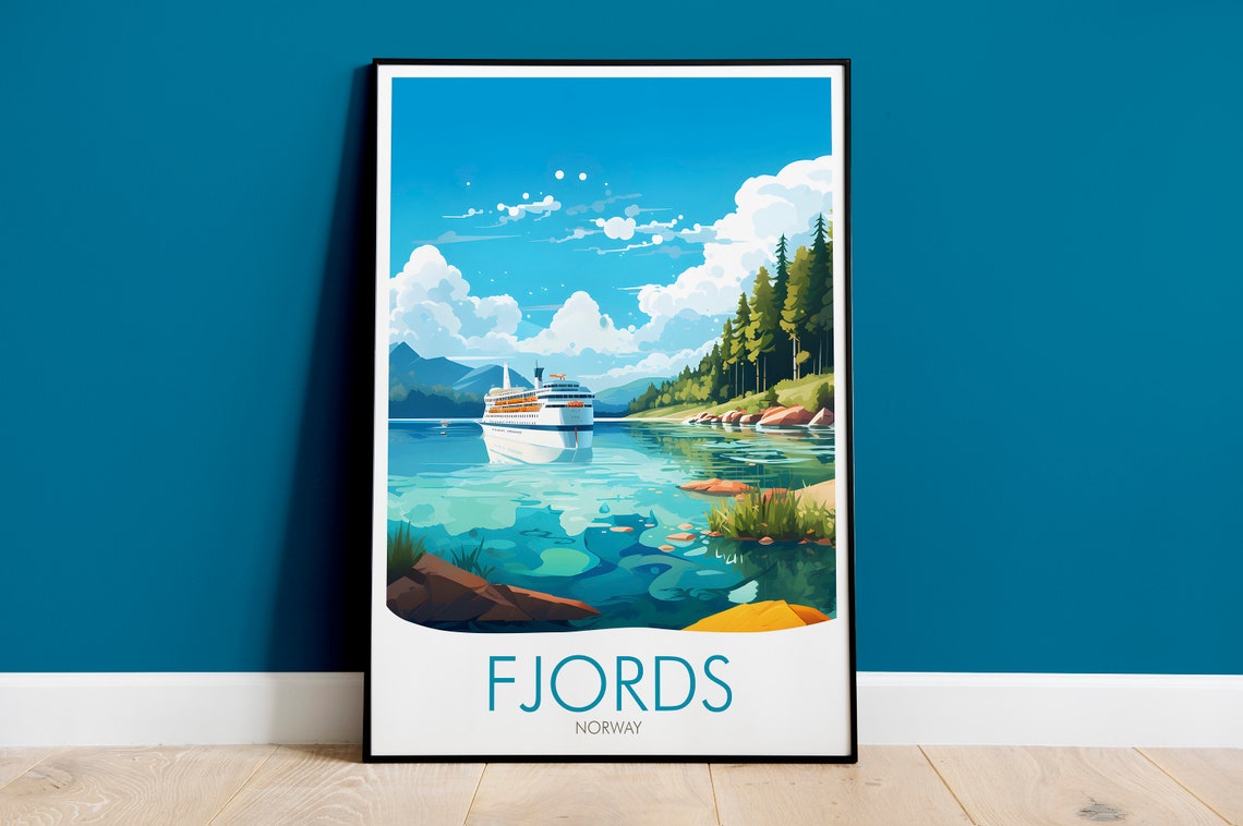 Norway Fjords Cruise Ship Sailing Scenic Mountain View Poster