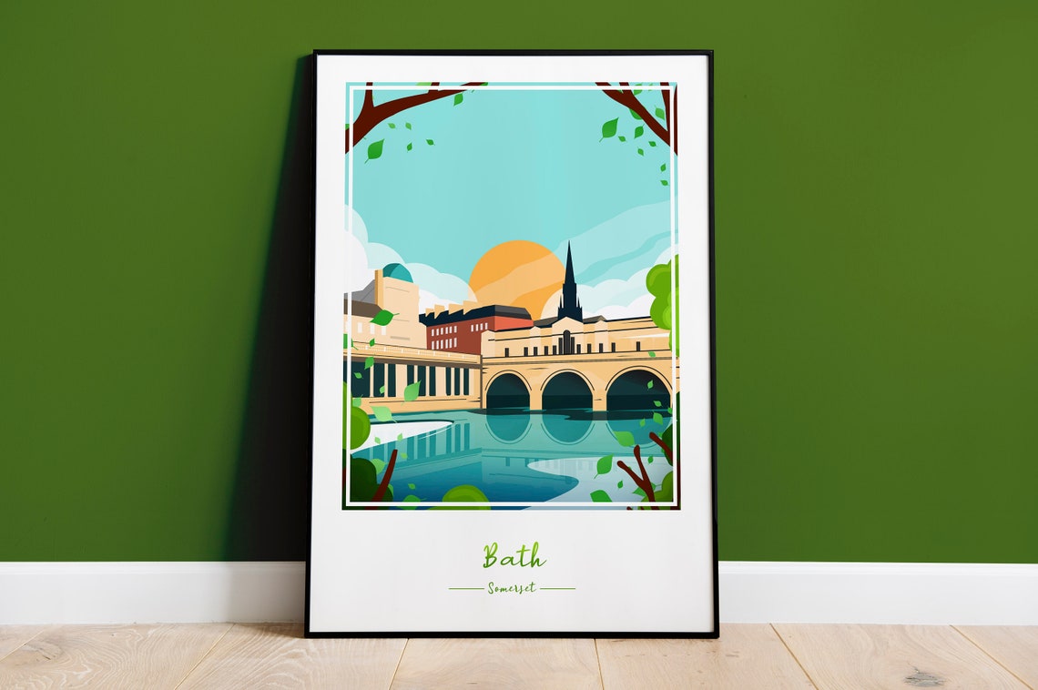Bath Somerset Minimalist Pulteney Bridge Riverside City Scenic Poster