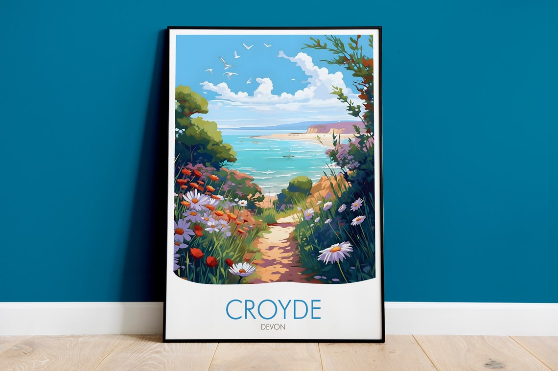Croyde Devon Coastal Beach Path Wildflower Vintage Travel Poster