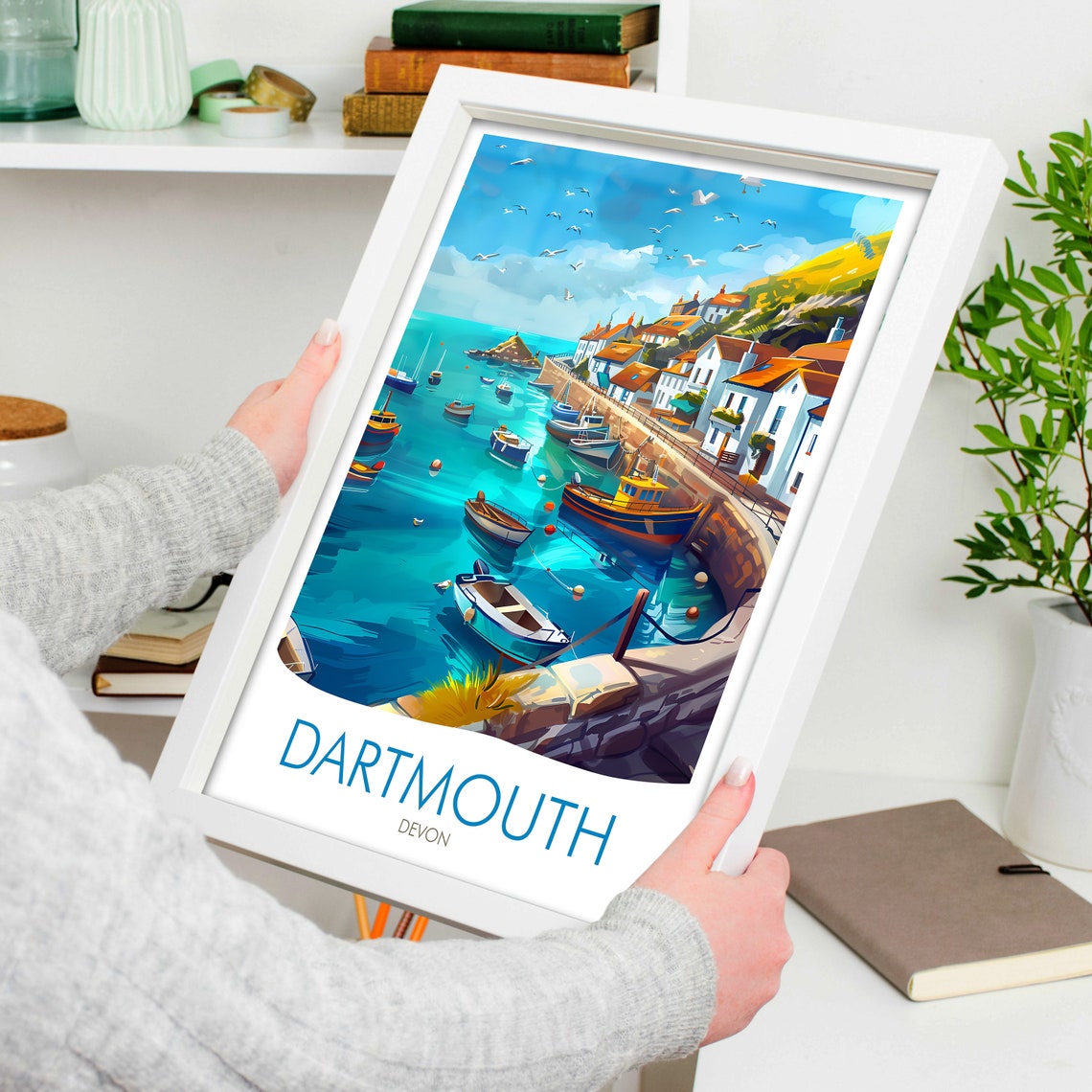 Dartmouth Devon Boats Cottages Turquoise Bay Harbor View Poster - Image 4
