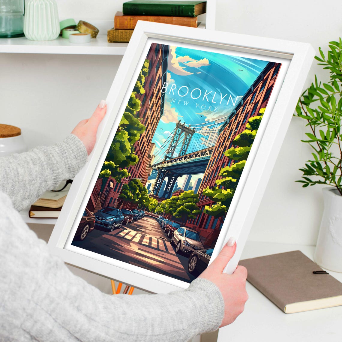 Brooklyn New York Bridge Tenement Street Sunny Day Travel Poster - Image 4