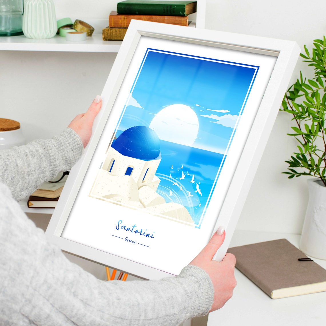 Santorini Greece Blue Dome Church Aegean Sunset Travel Poster - Image 4