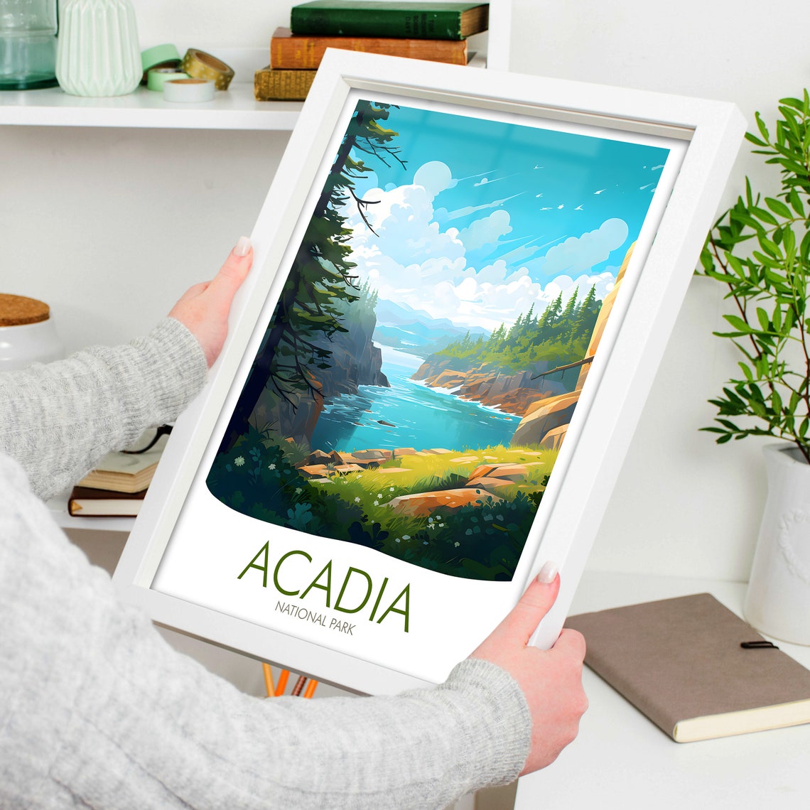 Acadia National Park Maine Rocky Coastline Pine Forest Travel Poster - Image 4