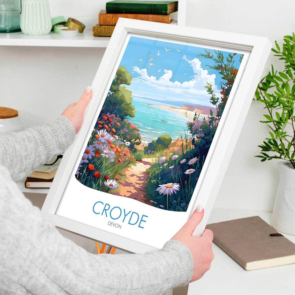 Croyde Devon Coastal Beach Path Wildflower Vintage Travel Poster - Image 4